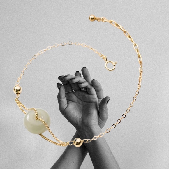 14k GOLD REAL JADE Bracelet - Picture 5 of 6